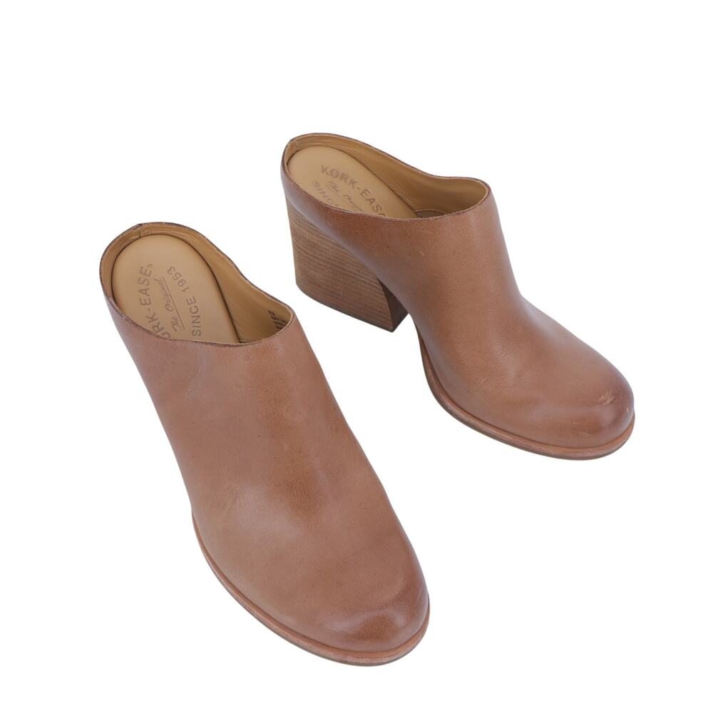 KORK-EASE Challis Leather Heeled Clog Mules Camel Slip On Women's 9.5M